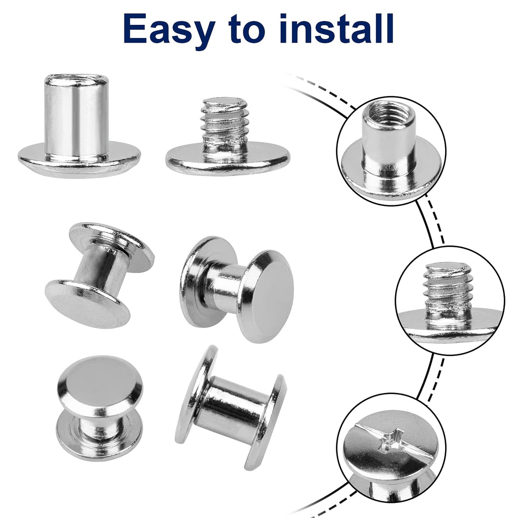 100 Sets Chicago Screws for Leather Crafting 7/20 Inch, 5 Colors of Rivets for Leather, Chicago Screws for DIY Leathercraft (Silver, Light Gold, Bronze, Antique Copper, GunMetel)