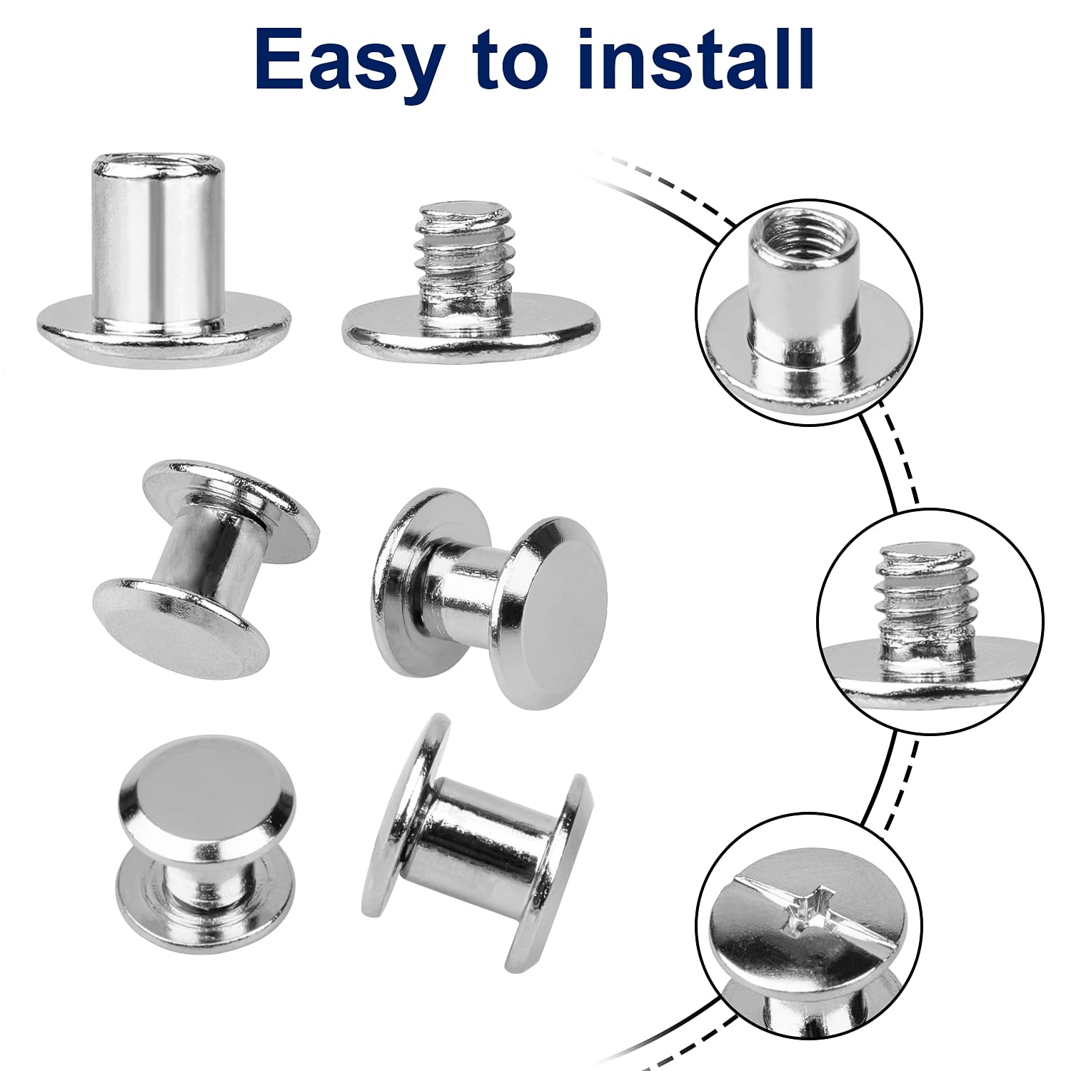 100 Sets Chicago Screws for Leather Crafting 7/20 Inch, 5 Colors of Rivets for Leather, Chicago Screws for DIY Leathercraft (Silver, Light Gold, Bronze, Antique Copper, GunMetel)