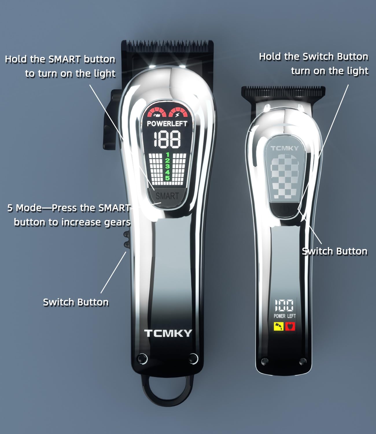 TCMKY Hair Clippers Professional Cordless for Men, Barber Clippers for Hair Cutting Kit, Wireless LCD Display Hair Trimmers Set, Rechargeable Haircut Machine for Family (Black)