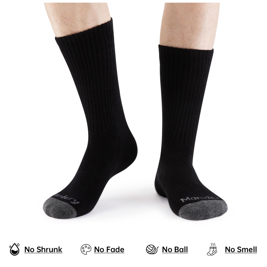 Monxiery Mens Cotton Moisture Wicking Cushioned Crew Socks, Athletic Performance Work socks