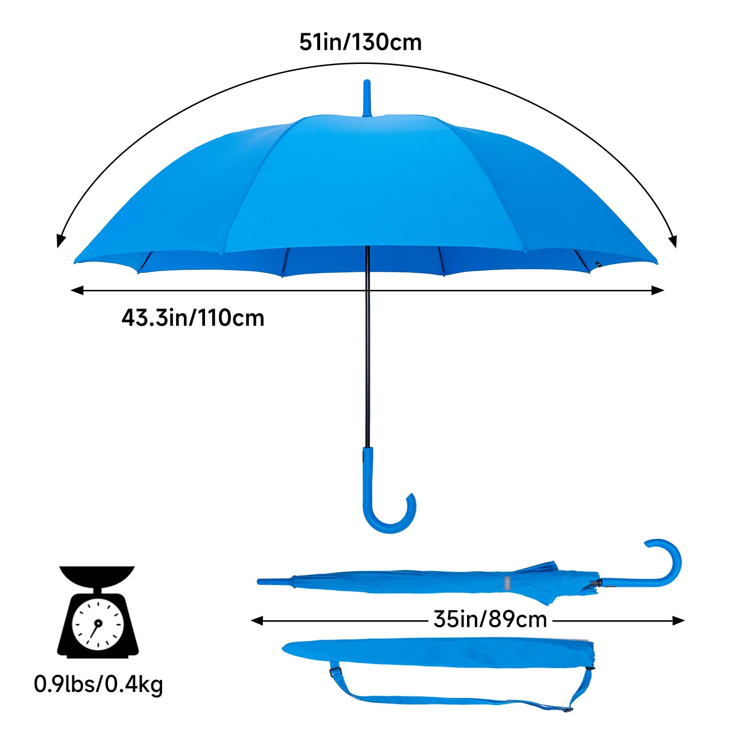 RUMBRELLA UV Stick Umbrella Auto Open UPF 50+ with J Hook Handle 51IN