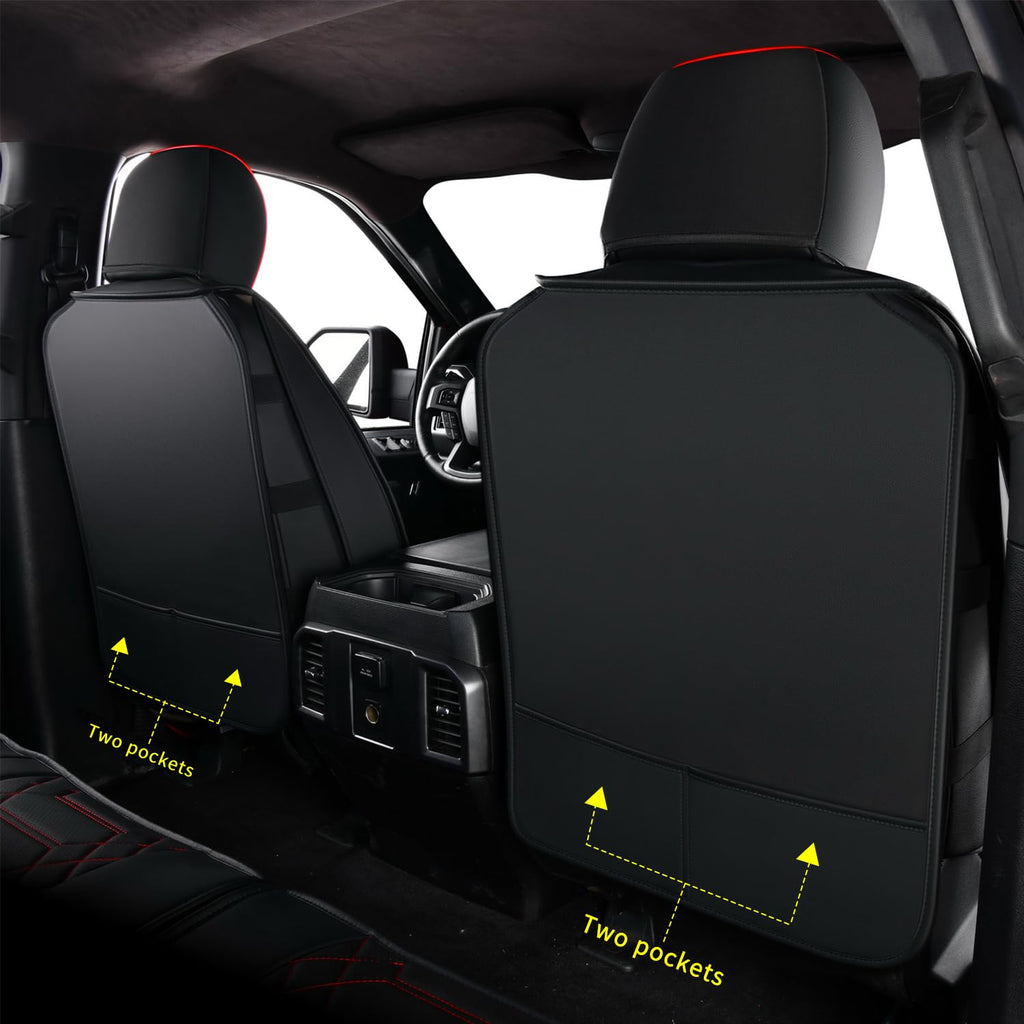 RISINGSTAR Silverado Sierra Front Seat Covers Faux Leather, Fit for 2007-2026 Chevy Silverado GMC Sierra 1500/2500HD/3500HD Crew Double Regular Cab(Front Pair, Black 2 pcs)