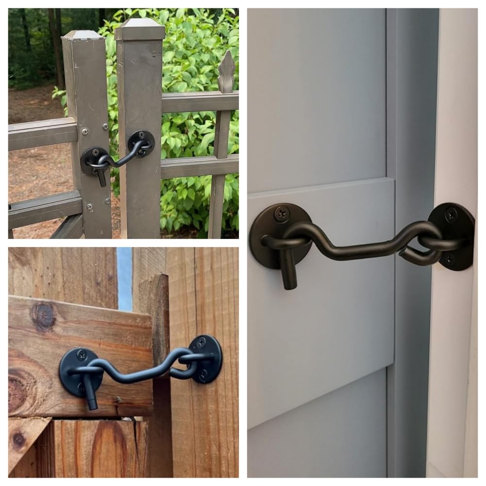 Raswik 4” Privacy Hook and Eye Gate Door Latch Easy Lock for Sliding Barn Doors, Black