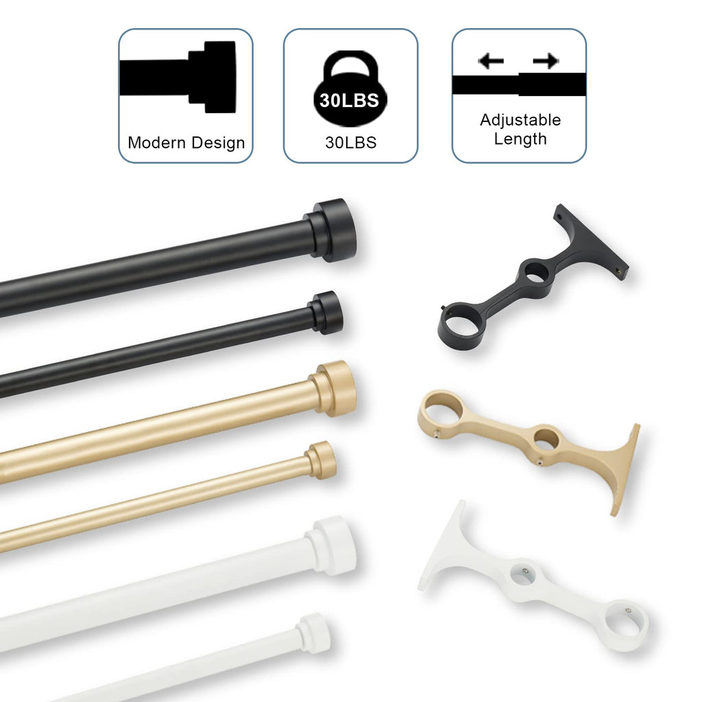 Heavy Duty Double Curtain Rods with Cylindrical Cap Finials - 36 to 72' Telescoping Rods, 1 Inch and 5/8 Inch Diameter, Light Gold