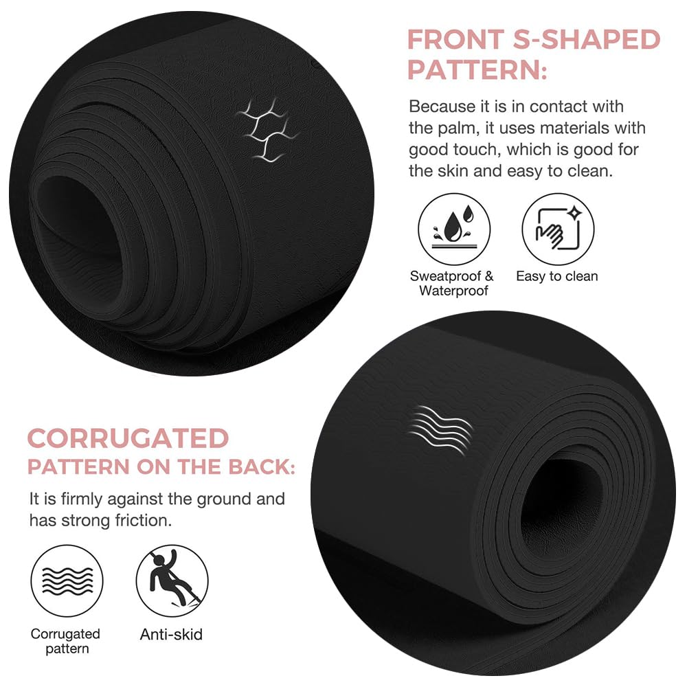 Gruper Yoga Mat Non Slip TPE Extra Wide Yoga Mat with Alignment Mark, 72"L x 32"W x 0.32"/0.24"Th (183cm x 80cm x 8mm/6mm), Anti-Tear Exercise Mat with Carrying Strap and Bag, Workout Mats for Yoga, Pilates