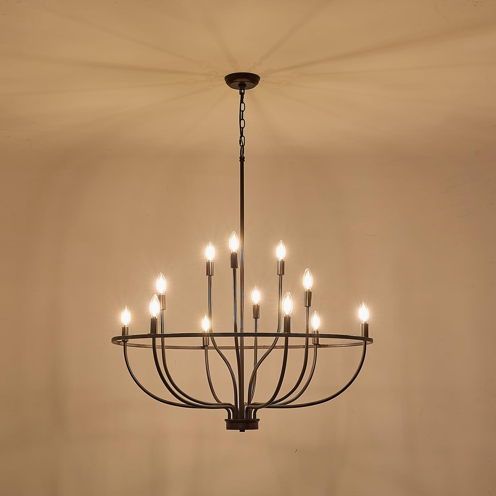 Black Chandelier 6-Light Dining Room Chandelier Kitchen Chandeliers Over Table Round Living Room Chandelier Light Fixture for Bedroom, Kitchen, Foyer