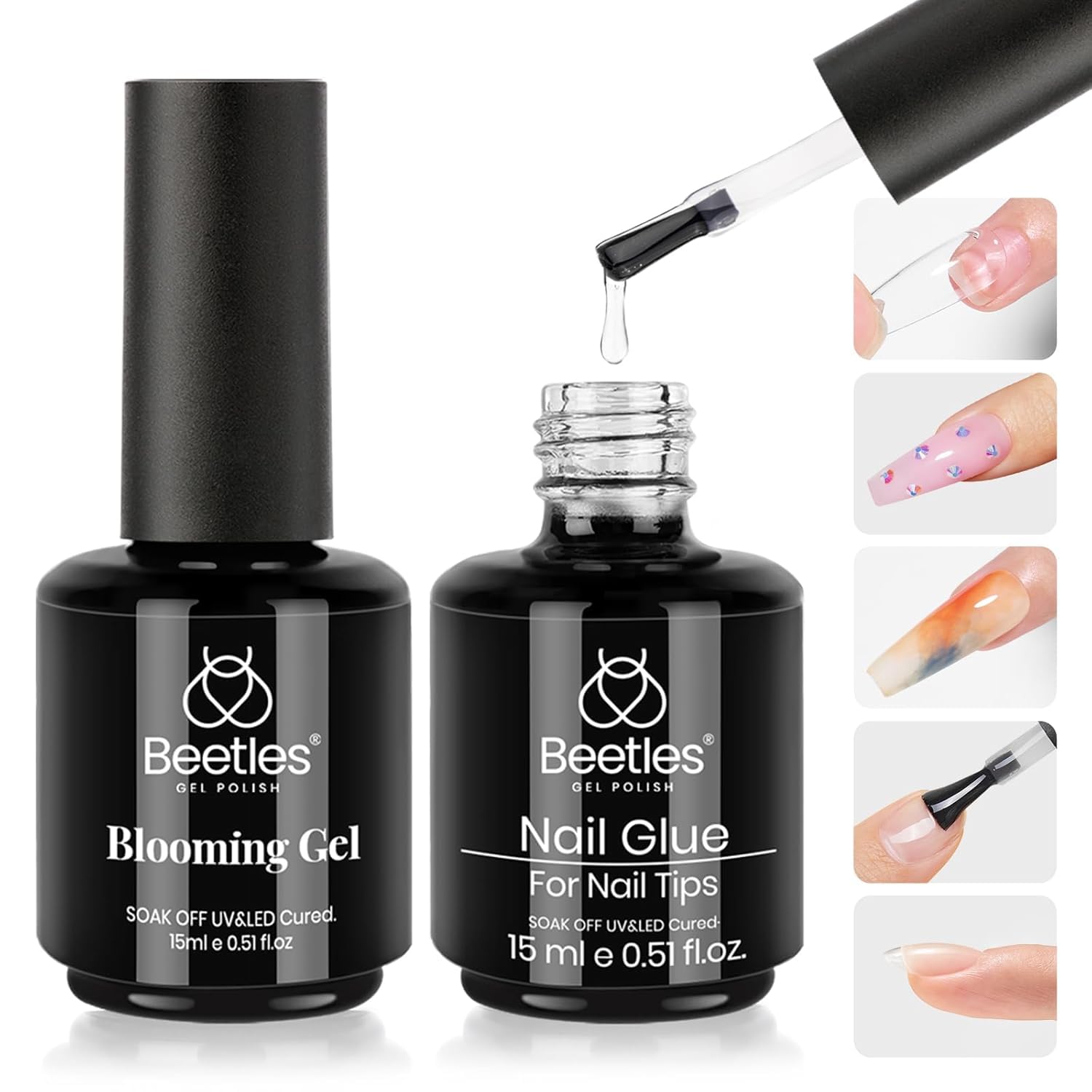 Beetles 2Pcs 15ml Gel Base and Top Coat Set - Upgrade No Wipe Extra Glossy Top Coat Finish for Gel Nail Polish, Soak Off UV/LED Lamp Needed, Essentials for Long-Lasting Manicure Kit