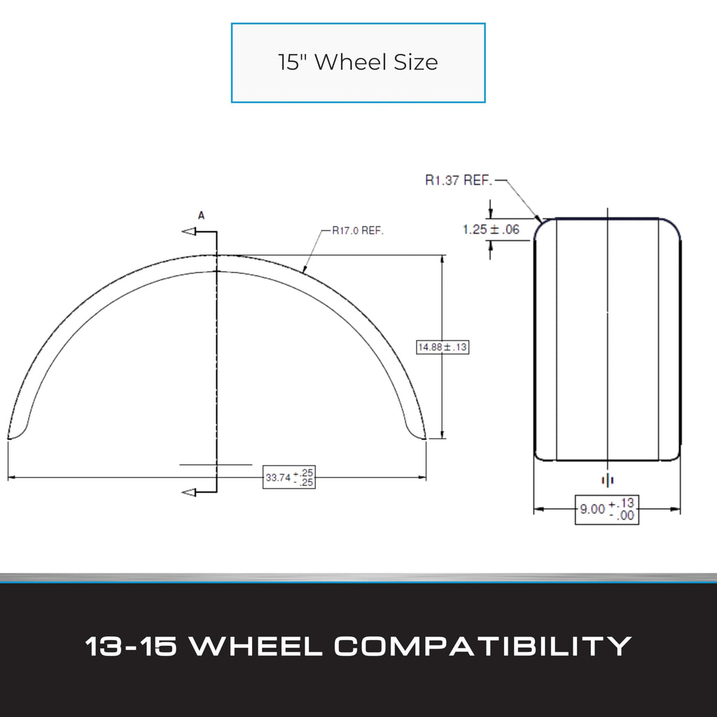 Tie Down Trailer Fenders Single Axle – Diamond Plated, Made in USA – Aluminum Trailer Fender – for 13-16" Wheels – 31.48" L x 8" W x 13.12" H (1 Fender)