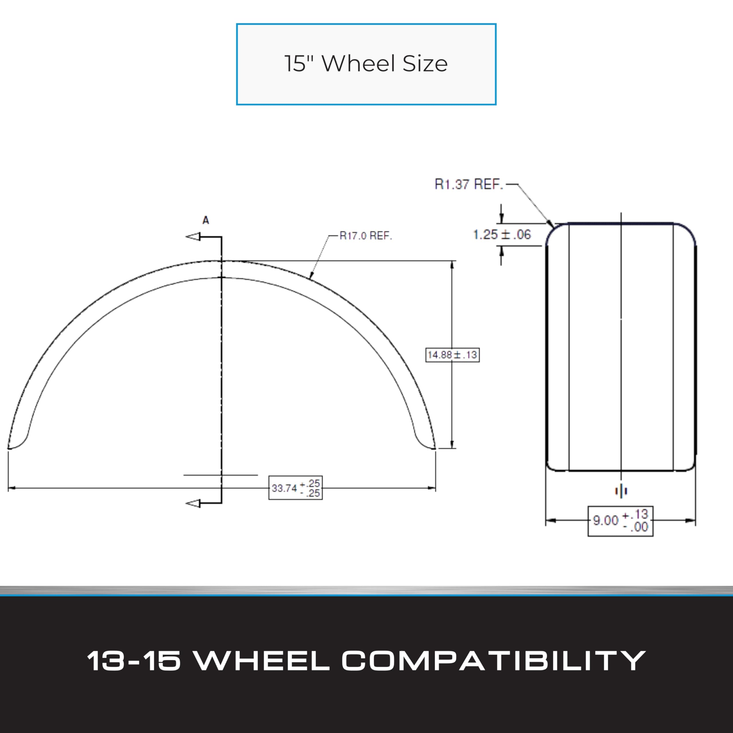 Tie Down Trailer Fenders Single Axle – Diamond Plated, Made in USA – Aluminum Trailer Fender – for 13-16" Wheels – 31.48" L x 8" W x 13.12" H (1 Fender)