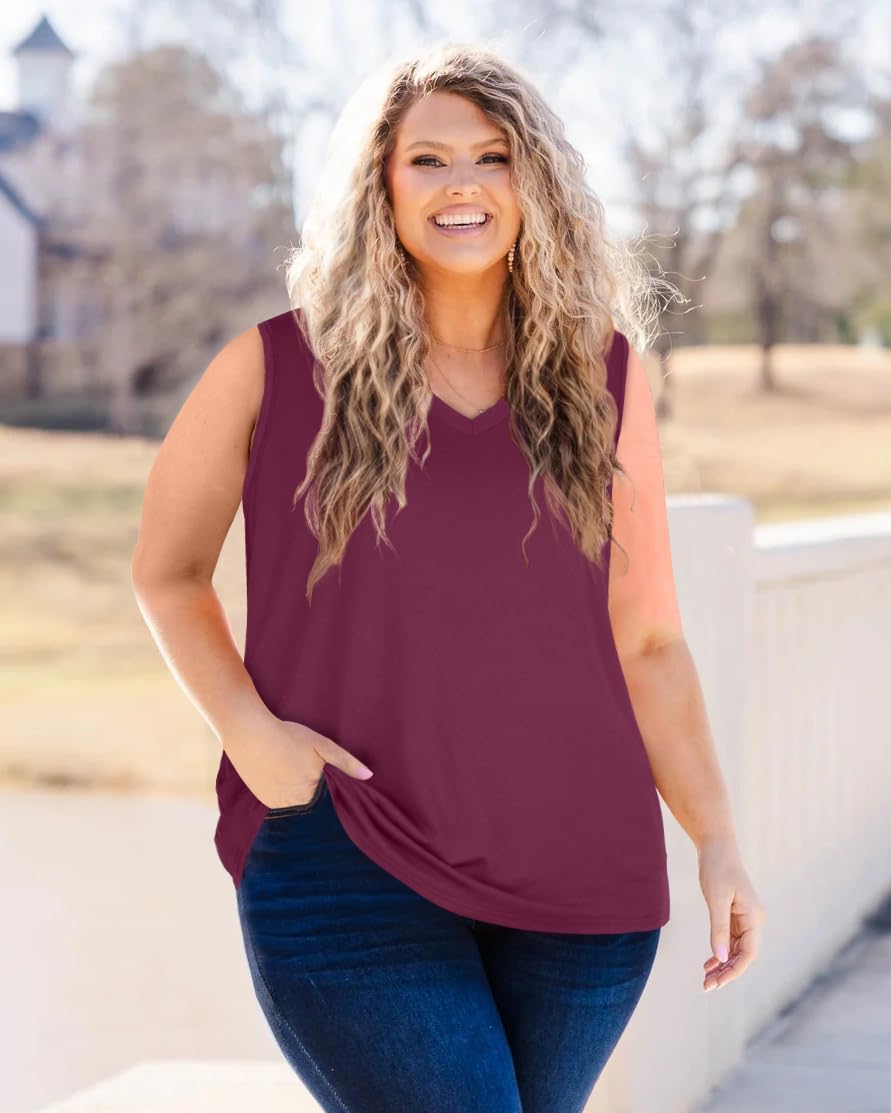 Plus Size Tanks Women Summer Top V Neck Sleeveless Top Loose Fit Tee Workout Shirts 2026
