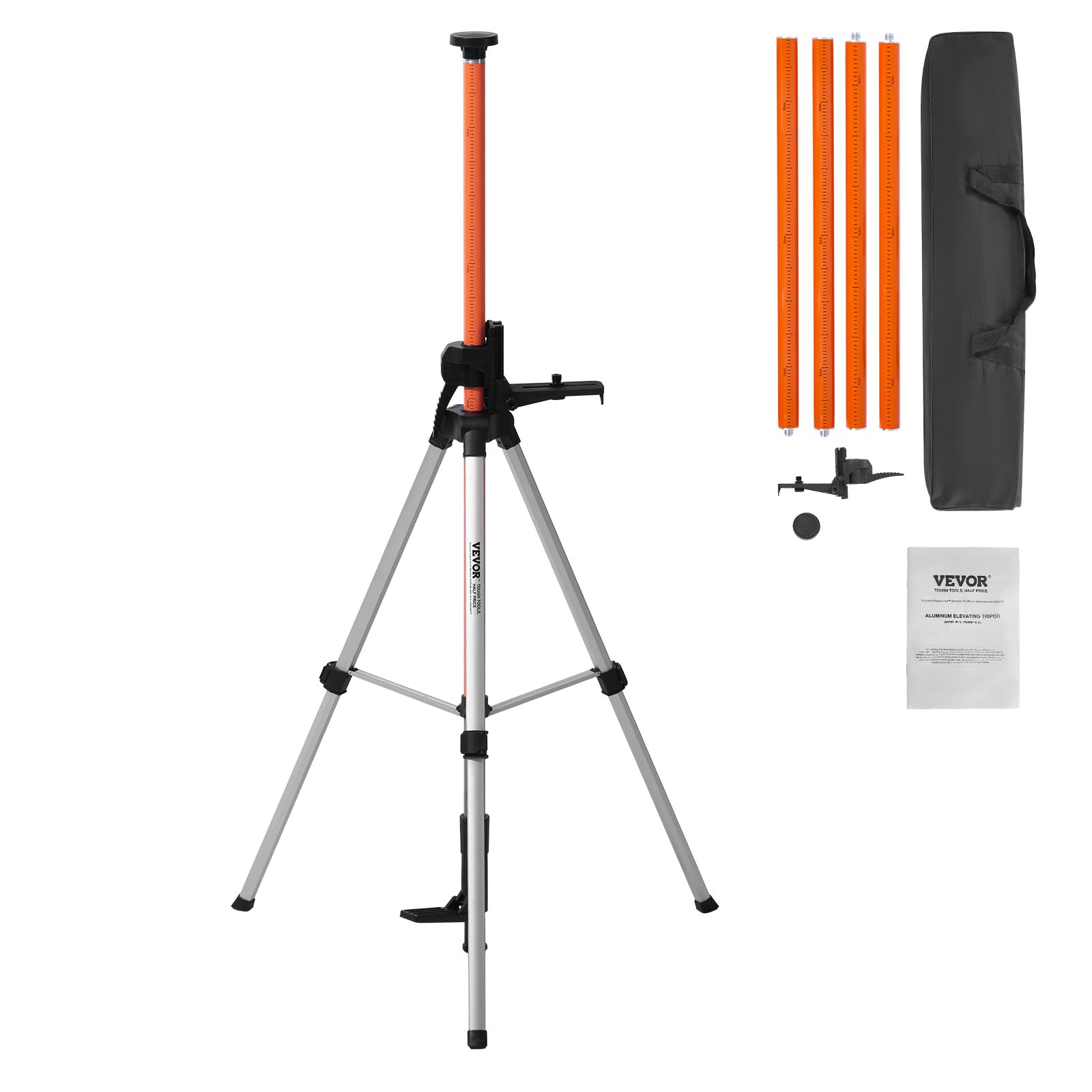 VEVOR Laser Level Tripod Stand, 5/8"-11 Thread Mount, 16.53-65.55 inch Height Adjustment Heavy Duty Survey Tripod for Construction Laser Level Scanner, Retractable Legs Non-Skid Feet Professional