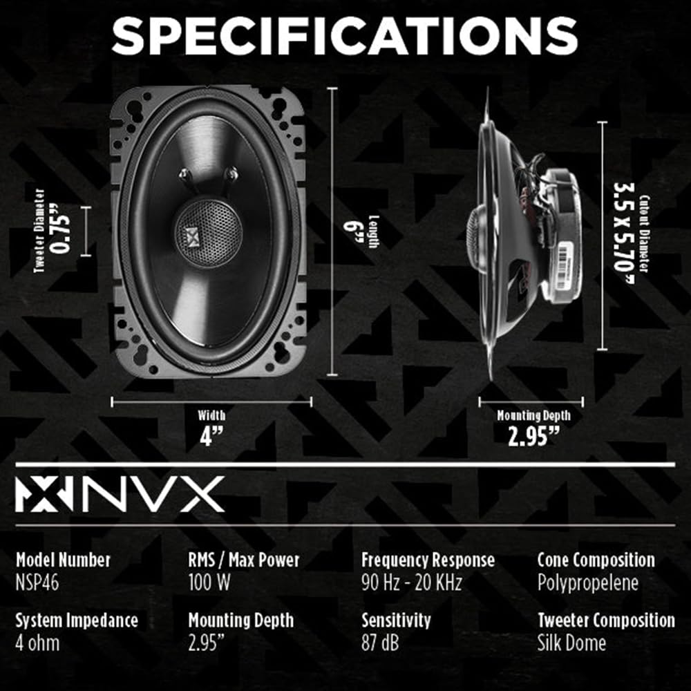 NVX NSP35 3.5" Car Speakers, 200W Max, 70W RMS, 2-Way Coaxial w/Silk Dome Tweeters & Built-in X-Overs, Easy to Install in Cars/Trucks/Doors (Pair)