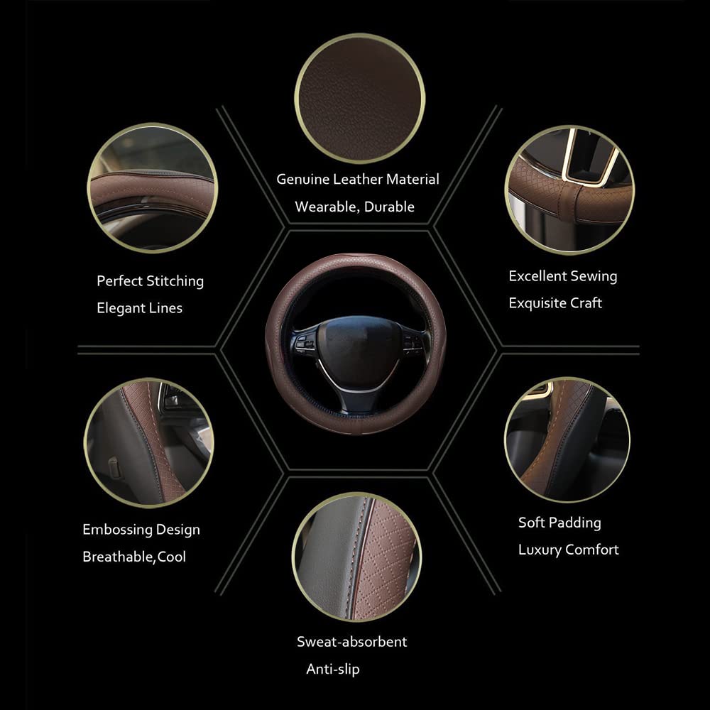 Car Steering Wheel Cover, Anti-Slip, Safety, Soft, Breathable, Heavy Duty, Thick, Full Surround, Sports Style (Black)