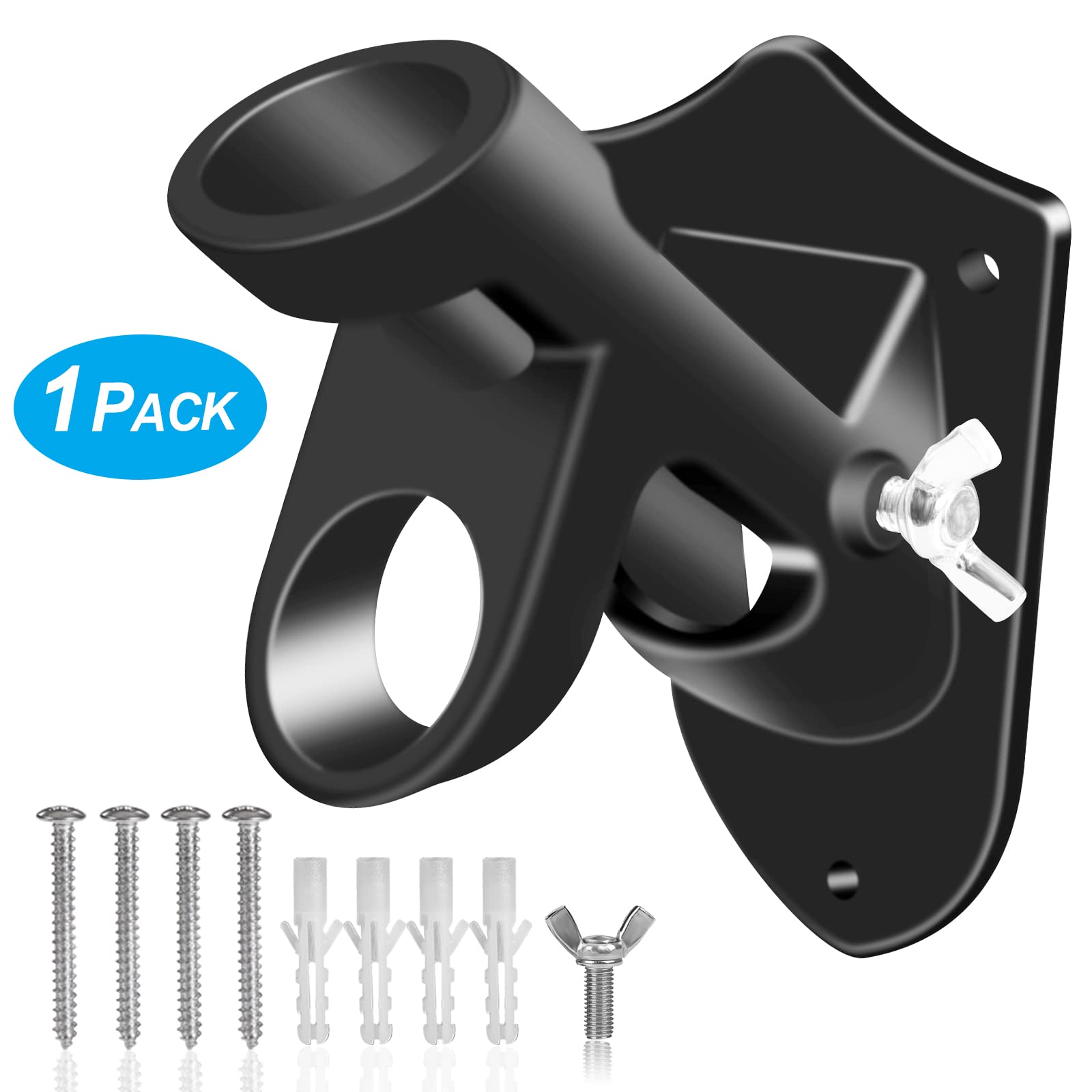 Flag Pole Holder Brackets, BONWIN 1" Flag Pole Mounting Bracket with Hardwares for House Wall Mount, 1" Inner Diameter, Two Positions & Aluminium Alloy, Rust Free Coated (Black - 1 Pack)