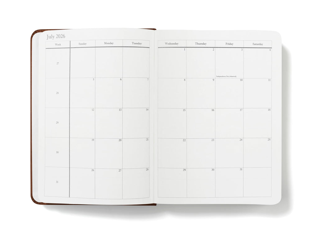 Wykeham's Executive 2026 Daily Journal Planner – US Public Holidays & Format – Customization Available (Brown, 6" x 4.5")