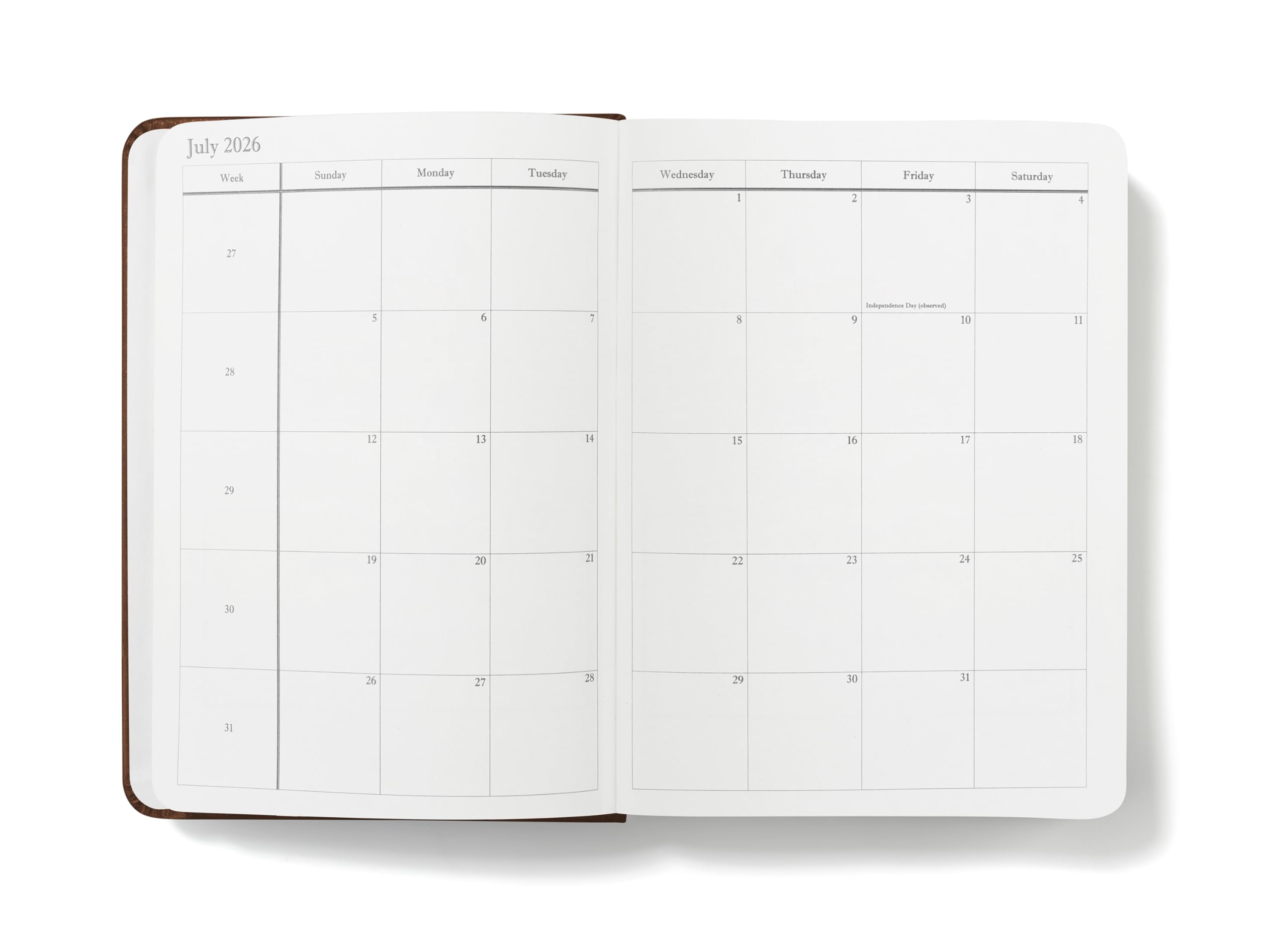 Wykeham's Executive 2026 Daily Journal Planner – US Public Holidays & Format – Customization Available (Brown, 6" x 4.5")