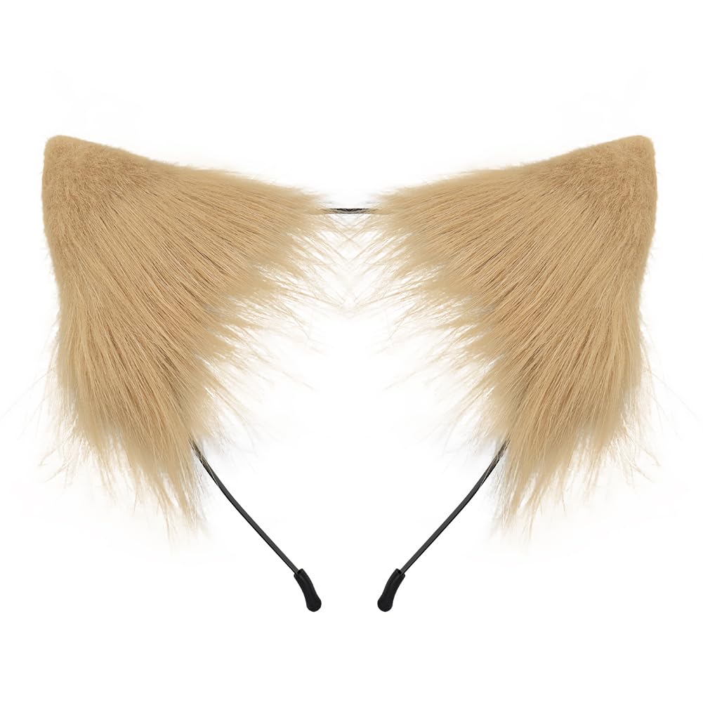 QinRuan Animal Cosplay Costume Accessories Furry Faux Fur Cat Ears Headband and Fox Tail Set Halloween Accessory