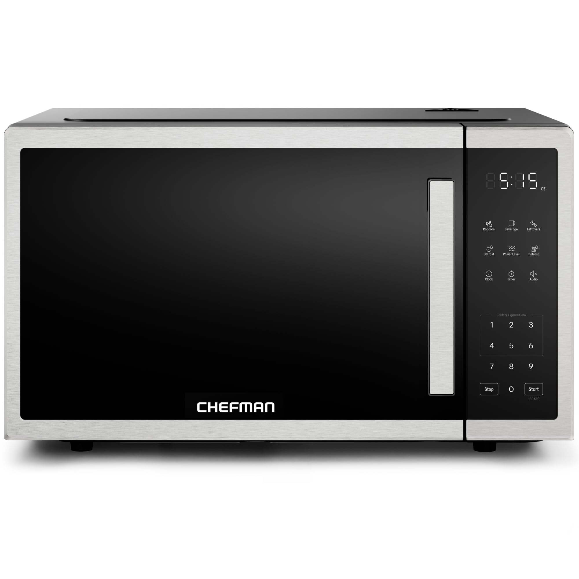 Chefman Compact Countertop Microwave Oven 0.7 Cu. Ft., 700W with 10 Power Levels, 3 Cooking Presets with One-Touch Express Cook, 2 Defrost Settings, Child Safety Lock, & Mute Button – Stainless Steel