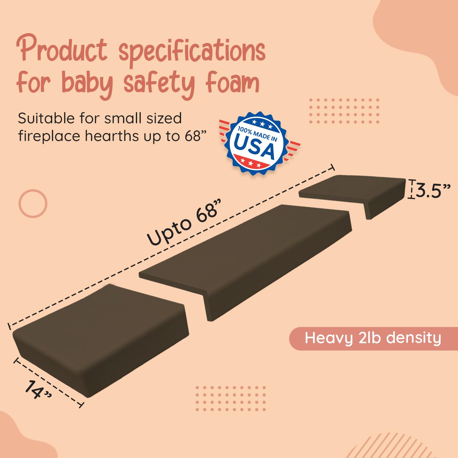Soft Seat Edge Cushion Fireplace Hearth Guard Bumper Pad Child Proof Padding (Small, Brown-fits Width from-0"-68")