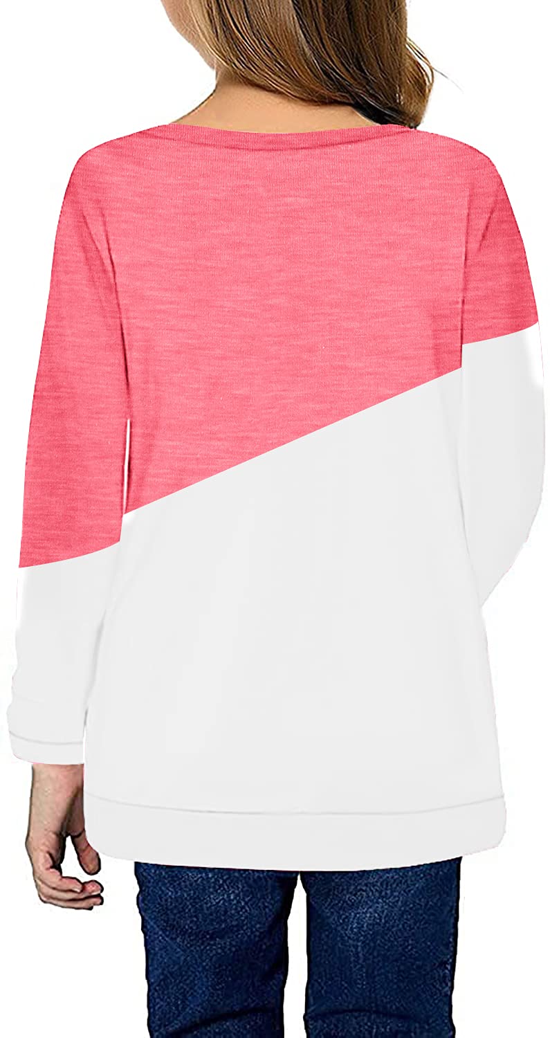 Ebifin Girls Casual Short/Long Sleeve T Shirts Kids Loose Soft Striped Color Block Tunic Tops, Tees Blouses Size 4-15 Years