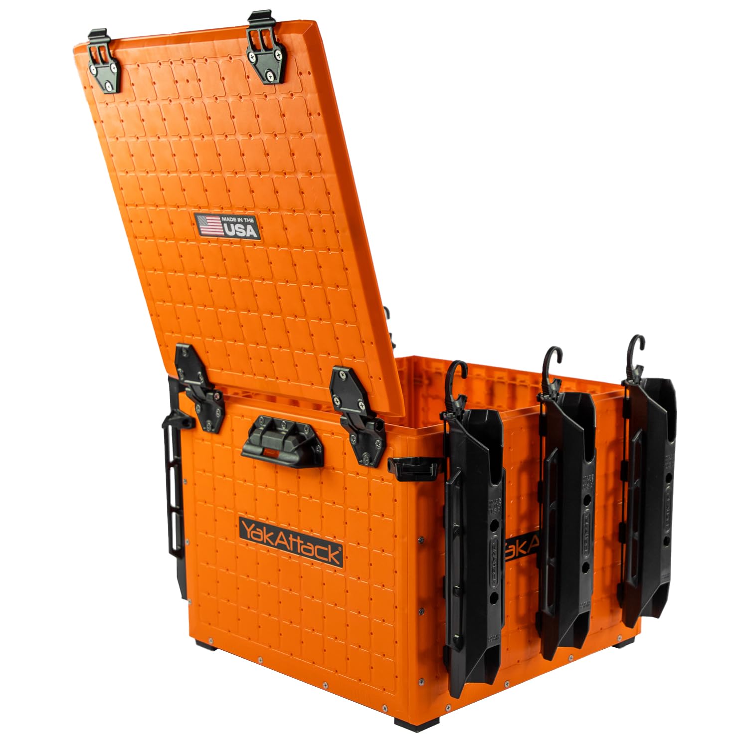 YakAttack BlackPak Pro 13" x 13" Fishing Crate with 3 Rod Holders - Battleship Grey | Compact Tackle Storage Box & Gear Organizer for Kayaks | Lightweight, Durable & Customizable Marine Accessory