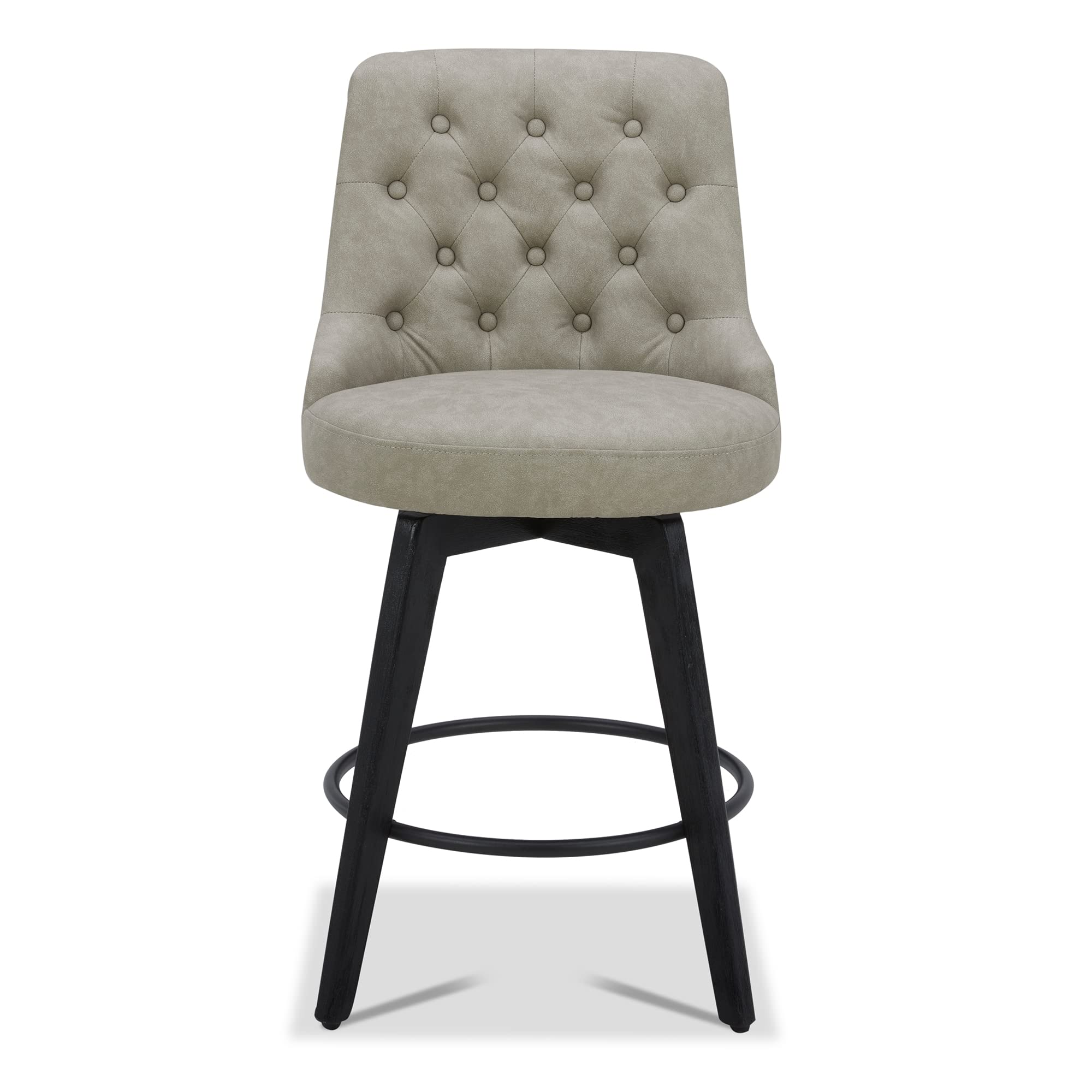Watson & Whitely Counter Height Bar Stools, Performance Fabric Upholstered Modern Swivel Barstool with Back, Solid Wood Legs, 26" H Seat, Flint Grey