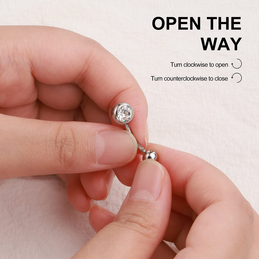 Wssxc 14G Hypoallergenic Surgical Steel Belly Button Ring Cubic Zirconia Belly Button Barbs Body Piercing Set 7Pcs