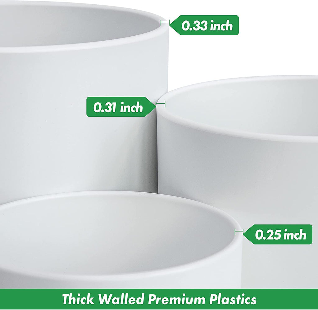 D'vine Dev 6.5 Inch 8 Inch 10 Inch, Set of 3 Plastic Planter Pots for Plants with Drainage Hole and Seamless Saucers, Black Color, Large, 74-V-B-4
