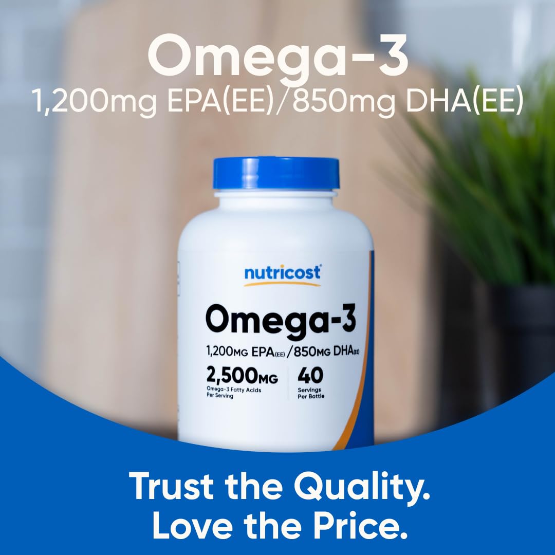 Nutricost Omega 3 Fish Oil - 2500MG, 120 Softgels (40 Serv) - Fish Oil, Wild Caught! 1200mg EPA 850mg DHA - Non-GMO, Gluten Free