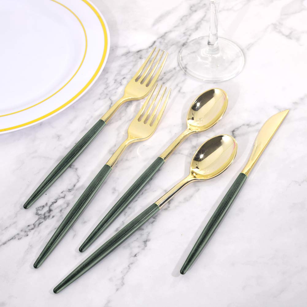 Supernal 102 Pcs Black and Gold Plastic Silverware Set,Heavy Duty Gold Disposable Cutlery for 34 Guests (34 Forks,34 Spoons,34 Knives),Elegant Plastic Flatware for Weddings,Parties & Upscale Events