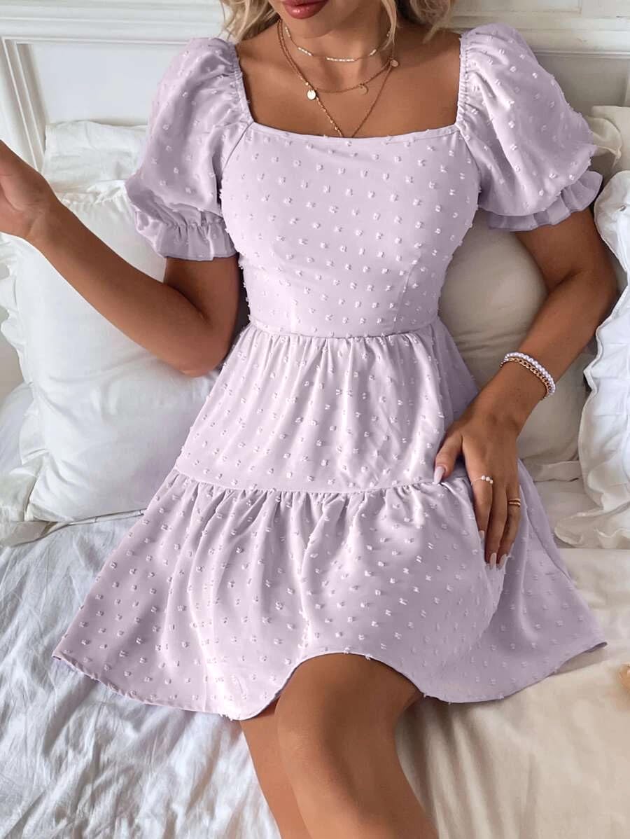Narecte Summer Dresses for Women 2026,Tie Backless Swiss Dot Mini Dress,Ruffle Hem Flowy Casual Dresses