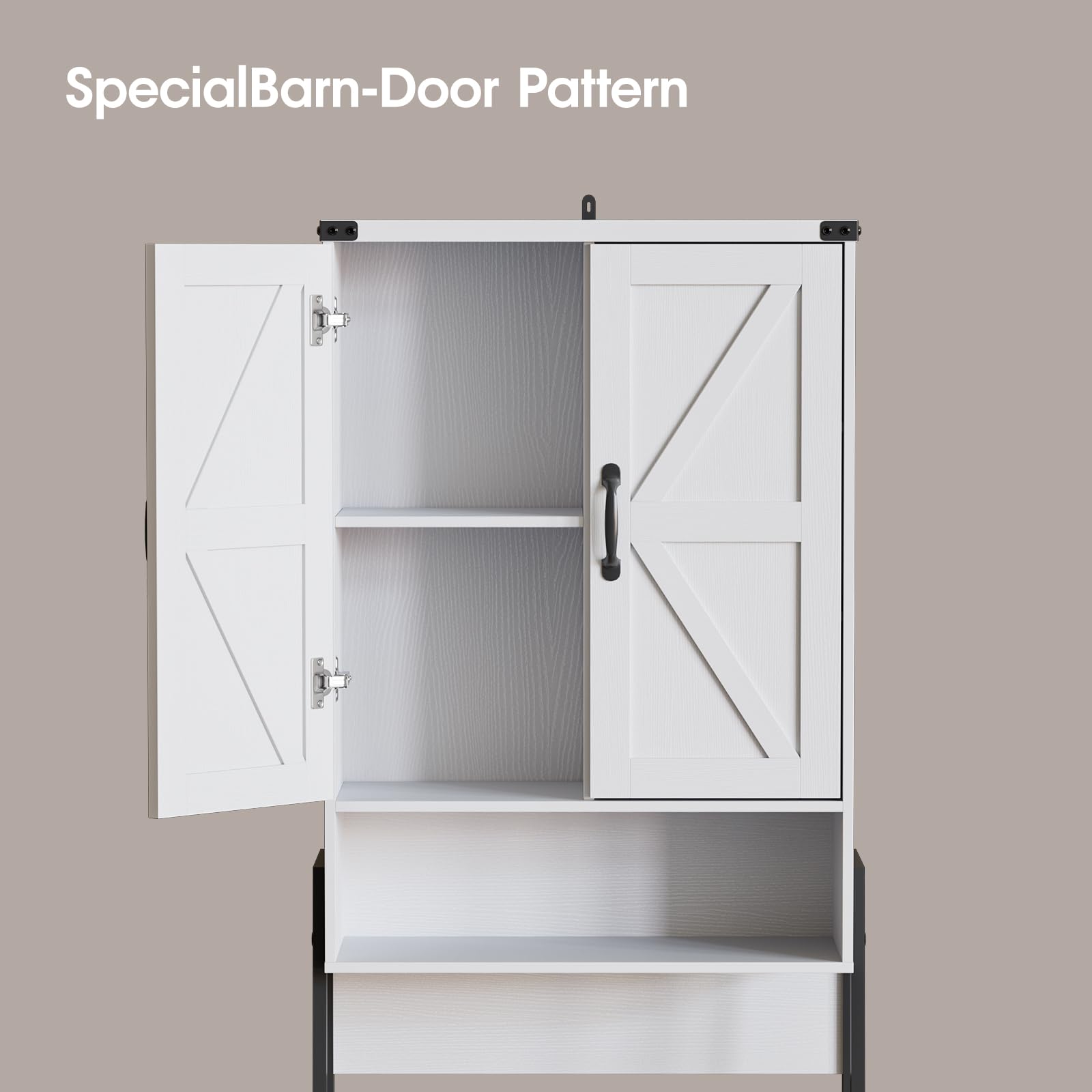 Vabches Over The Toilet Storage Cabinet with 2-Door Design Bathroom Organizers and Storage with Anti-Tip Device Over Toilet Organizer with Shelves for Bathroom,Restroom,Laundry Black