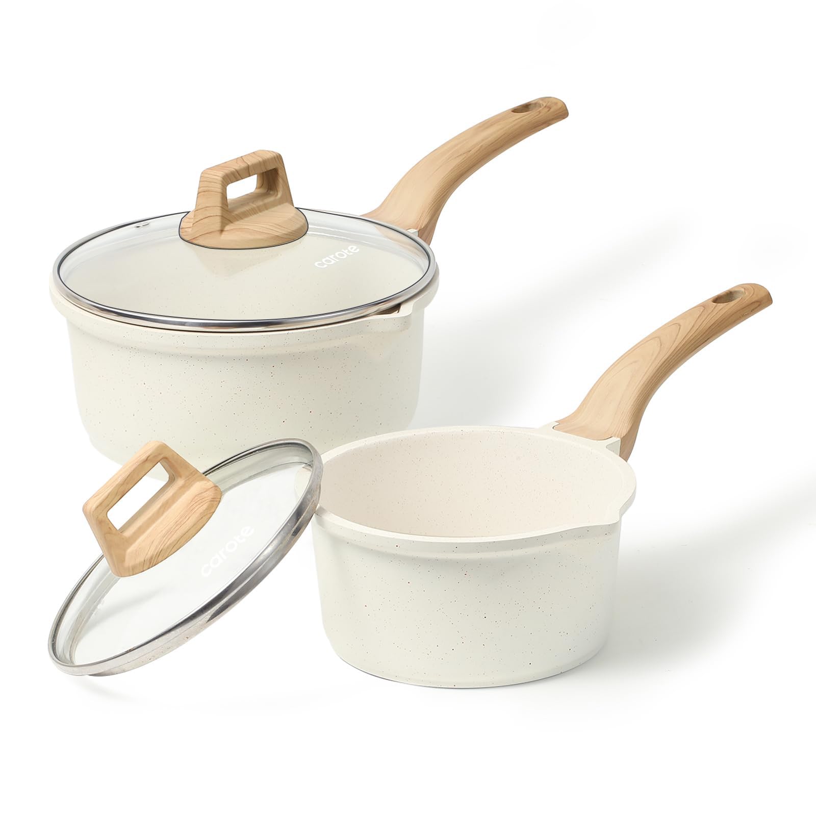 CAROTE 1.5Qt & 3.0Qt Sauce Pan Sets with Lid Cooking Pots Nonstick Saucepans Cookware Set with Pour Spout Small Kitchen Pot, Induction Comptable, Easy to Clean, PFOA FREE (Classic Granite)
