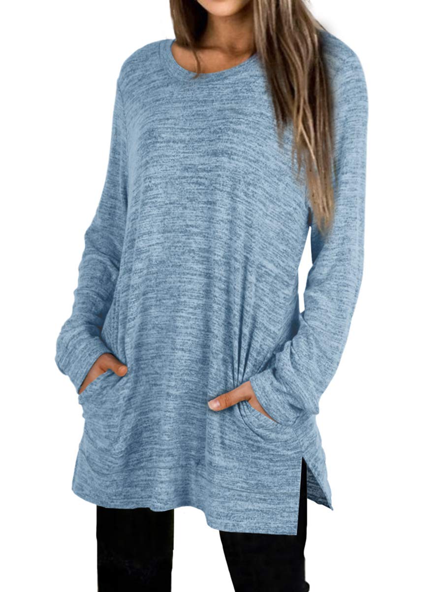 XIEERDUO Womens Casual Sweatshirts Long Sleeve Shirts Oversized With Pocket Tunic Tops S-3XL