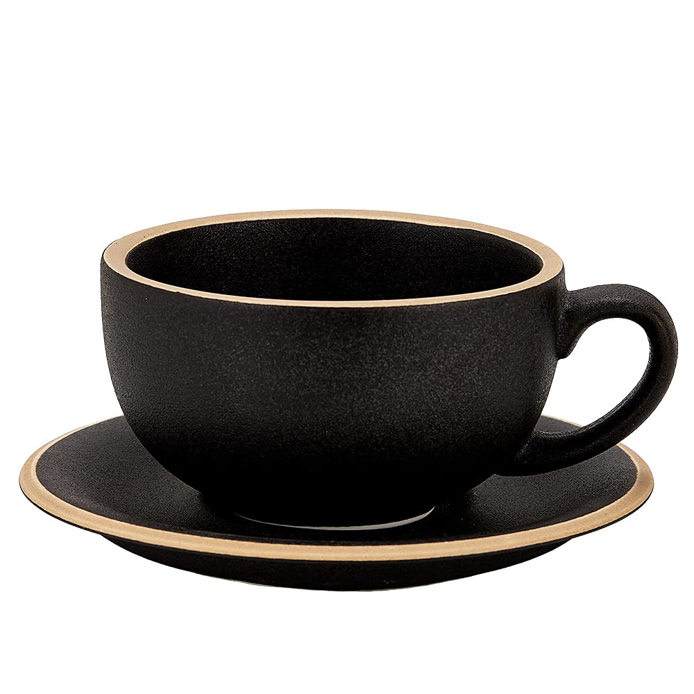 Coffeezone Vintage Design 12 oz Ceramic Latte Art Cappuccino Barista Cup with Saucer (Beige)