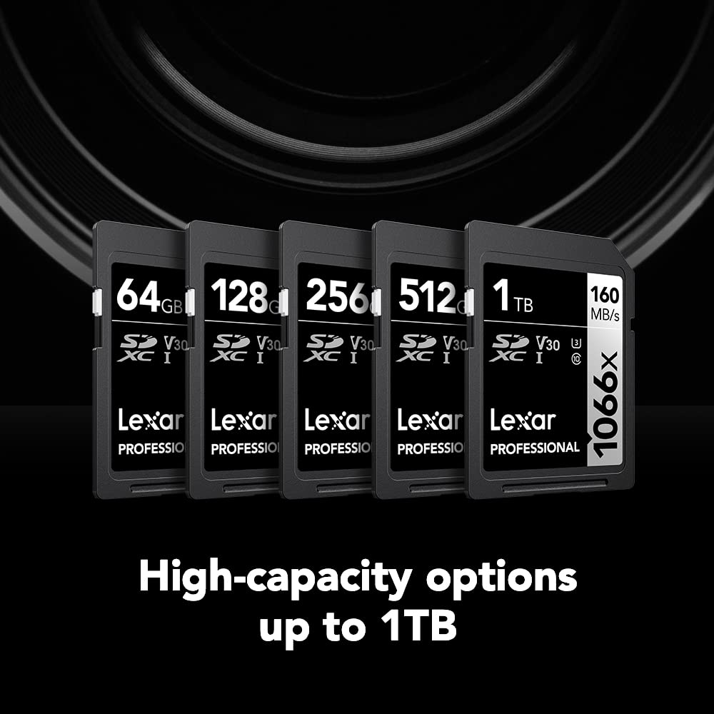 Lexar 256GB Professional 1066x SD Card, UHS-I, C10, U3, V30, Full HD, 4K, Up To 160MB/s Read SDXC Memory Card, for DSLR & Mirrorless Cameras (LSD1066256G-BNNNU)