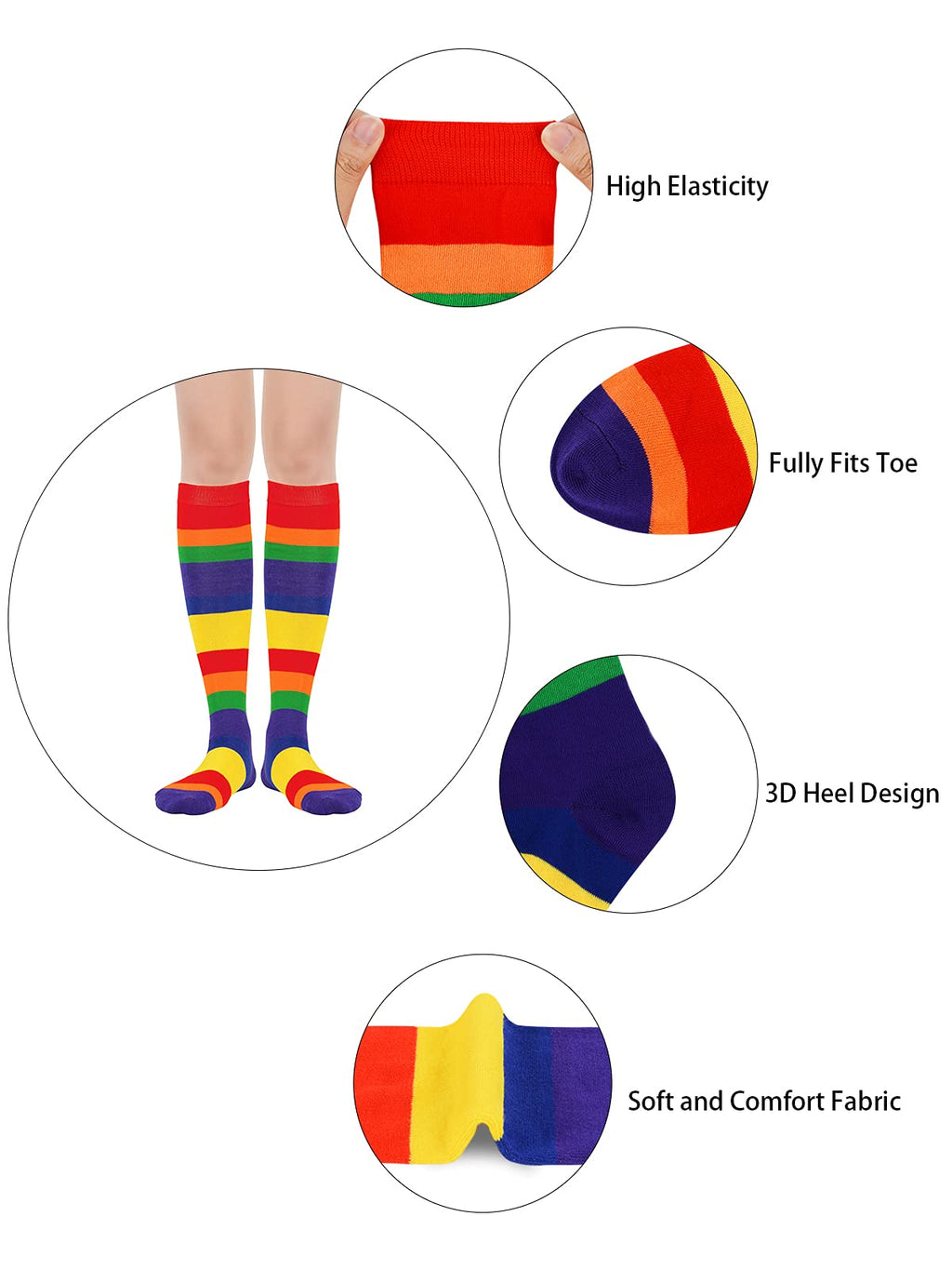 Century Star Knee High Striped Socks for Women - Long Thin Tube Sports Thigh High Socks Tall Stockings