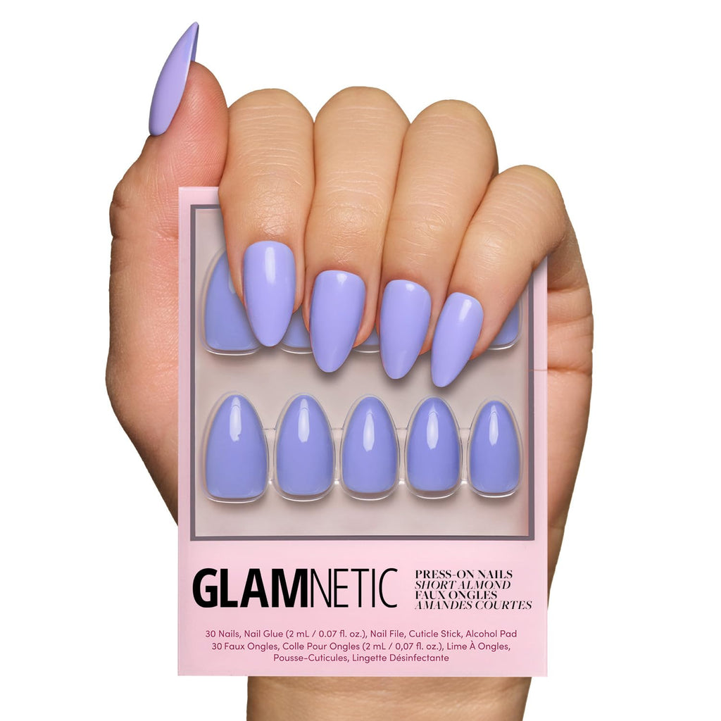 Glamnetic Press On Nails - Cashmere Blue | Opaque Soft Pale Sky Blue Short Squoval Fake Nails, Salon Quality | 15 Sizes - 30 Nail Kit
