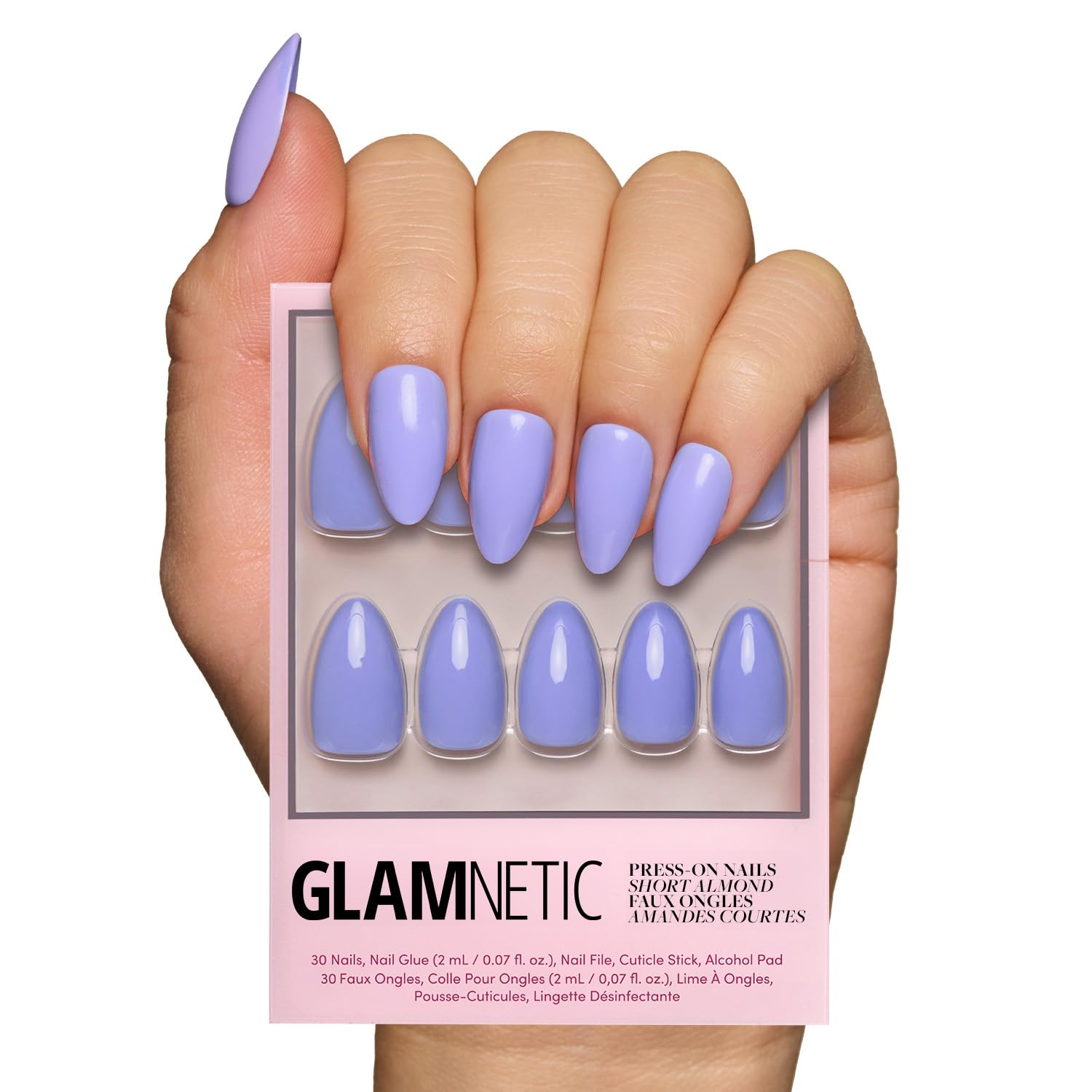 Glamnetic Press On Nails - Cashmere Blue | Opaque Soft Pale Sky Blue Short Squoval Fake Nails, Salon Quality | 15 Sizes - 30 Nail Kit