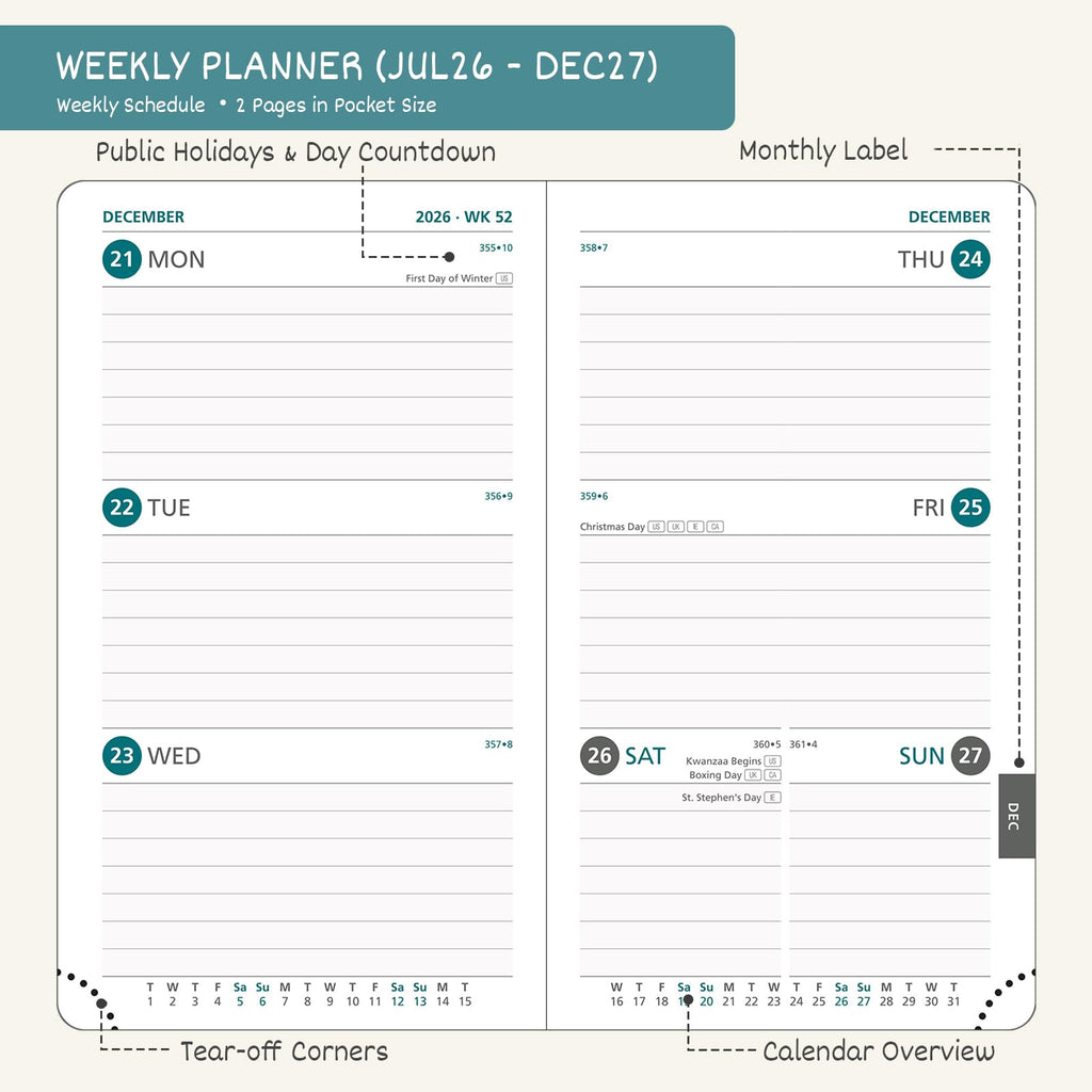 BEZEND Pocket Planner 2026-2027 Weekly and Monthly (3.5" x 6") 18 Months Small Academic Calendar (Jul 26-Dec 27) Ideal for Students, Work & Home, Storage Pocket, PU Leather Hardcover -Black