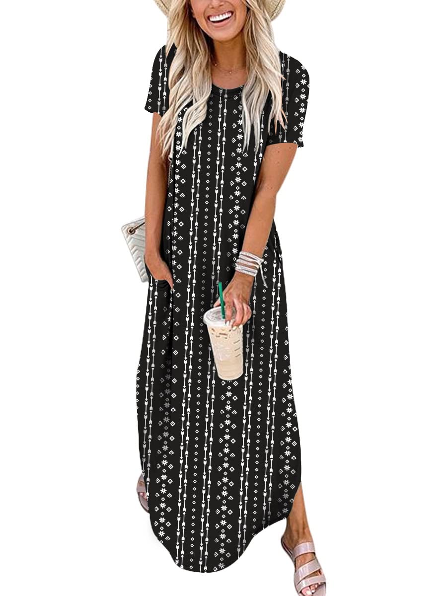 ANRABESS Womens Summer Maxi Dress Short Sleeve Casual Loose Long T Shirt Dresses Split Vacation Beach Sundress Travel Outfits