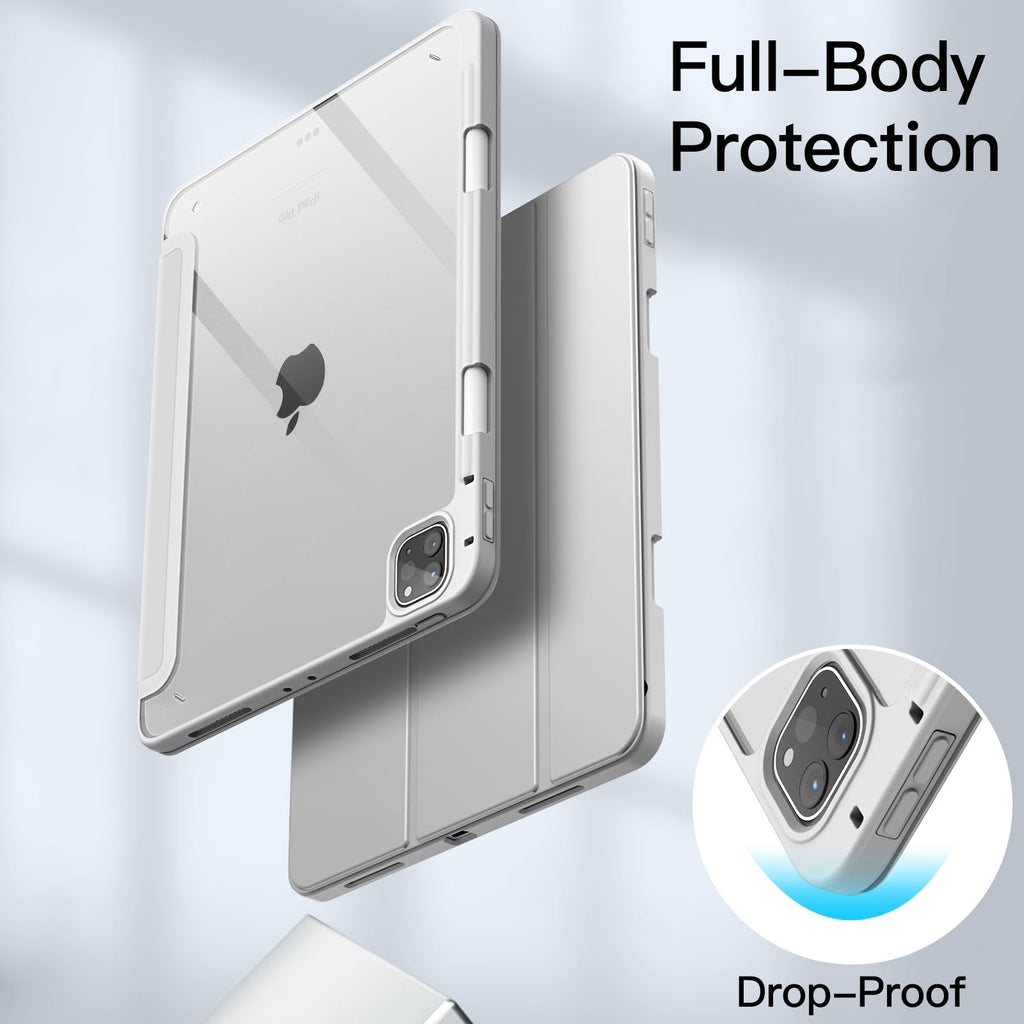 JETech Case ONLY for iPad Pro 11 Inch (2022/2021/2020/2018) with Pencil Holder, Clear Transparent Back Shell Slim Stand Shockproof Tablet Cover, Auto Wake/Sleep (Black)