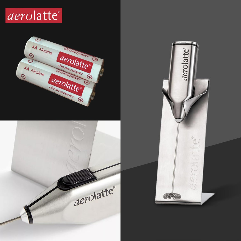 Aerolatte Steam-Free Milk Frother, Polished-Chrome Finish,18/8 Stainless Steel Whisk, BPA-Free Plastic Housing, Batteries Include
