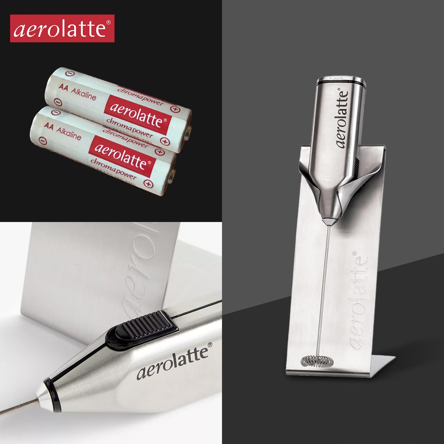 Aerolatte Steam-Free Milk Frother, Polished-Chrome Finish,18/8 Stainless Steel Whisk, BPA-Free Plastic Housing, Batteries Include