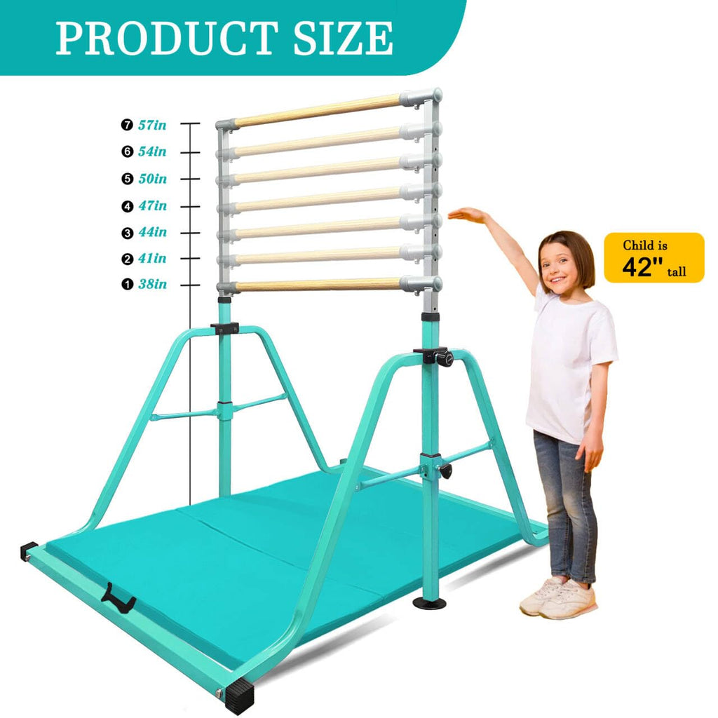 Foldable & Moveable Gymnastics Horizontal Bar with Rings,3’to 5’Adjustable Height Expandable Junior Kip Bar for Home,Indoor Gym Equipment for Kids