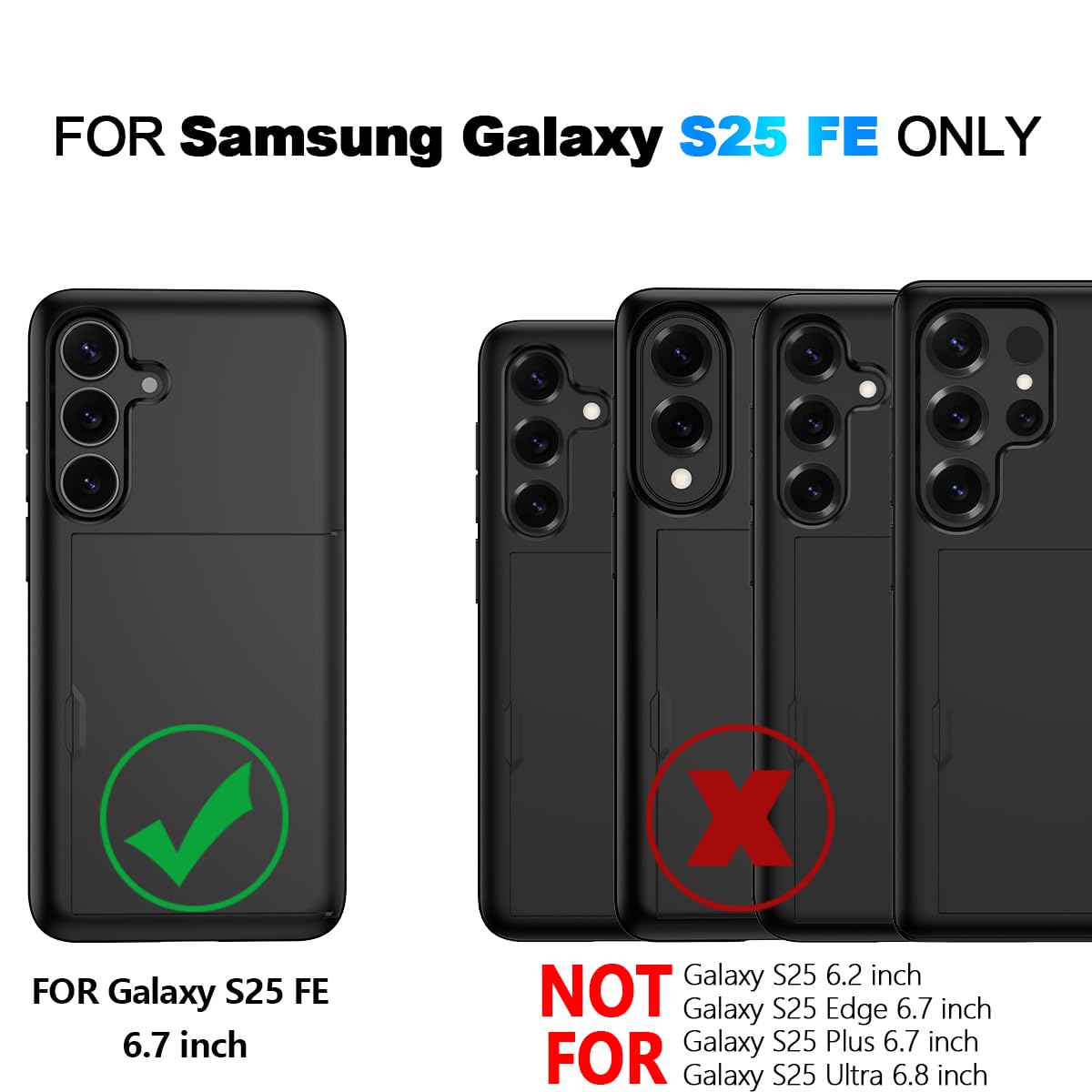 Nvollnoe for Samsung Galaxy S25 Case with Card Holder Dual Layer Heavy Duty Protective Case Hidden Card Slot Slim Wallet Cover for Samsung S25 6.2''(Black)