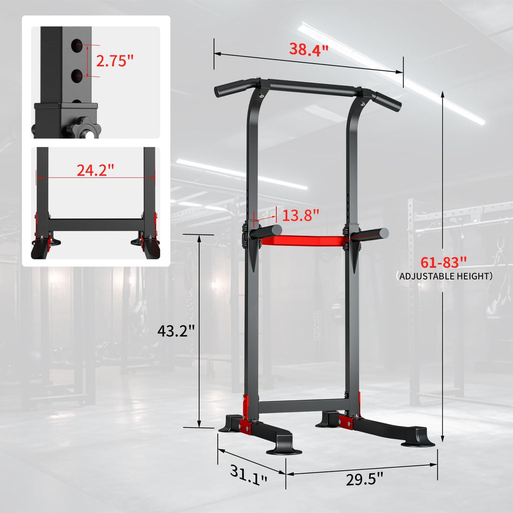 Pull Up Bar Dip Bar Power Tower Workout Dip Station Height Adjustable Free Standing Chin Up Bar Home Gym Equipment 330LBS Weight Capacity