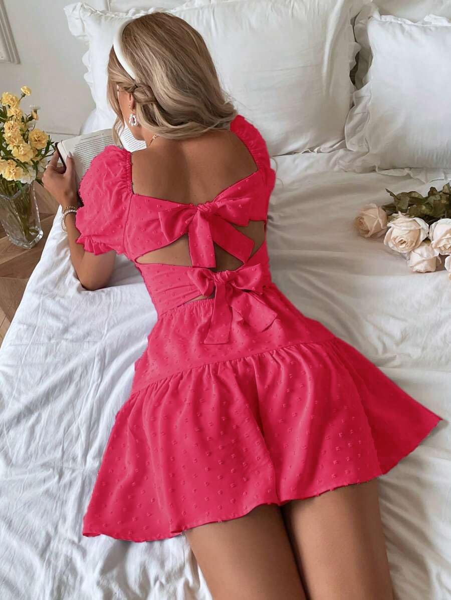 Narecte Summer Dresses for Women 2026,Tie Backless Swiss Dot Mini Dress,Ruffle Hem Flowy Casual Dresses