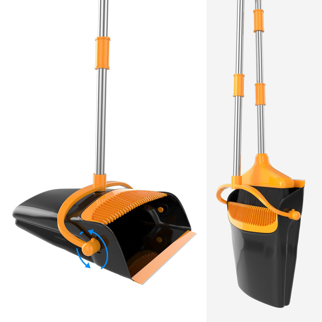 Broom with Dustpan Combo Set 54” Long Handle Household Dust Pan for Home Office Kitchen Cleaning （Black & Grey）
