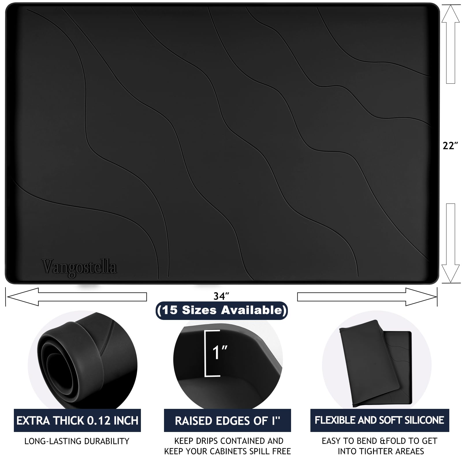 Heavy Duty Silicone Under Sink Mats for Kitchen Waterproof 19" x 19", Extra Thick Under Sink Rubber Mat Drip Tray, Raised Edge Under Sink Liner,Prevent Drips, Leaks, Spills,Beige